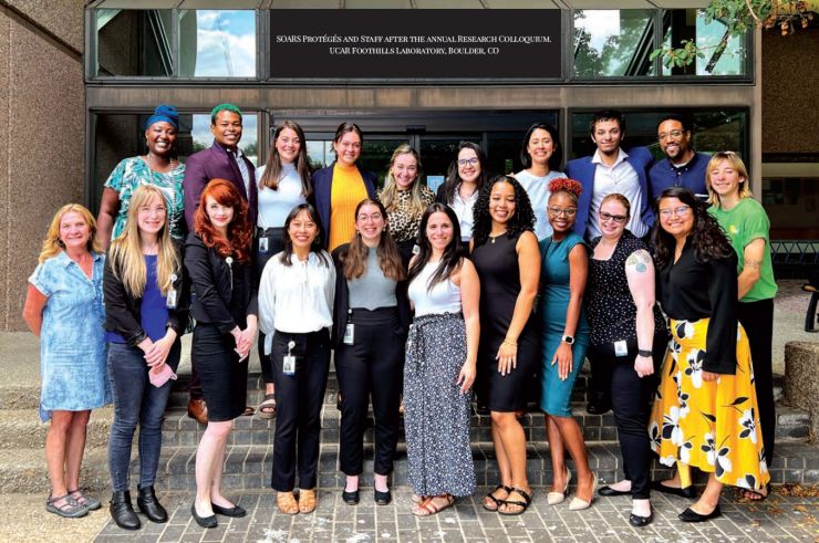 Jocelyn Rodrigues attending the SOARS Annual Research Colloquium at the UCAR Foothills Laboratory, Boulder, CO (top row, fourth from the left)